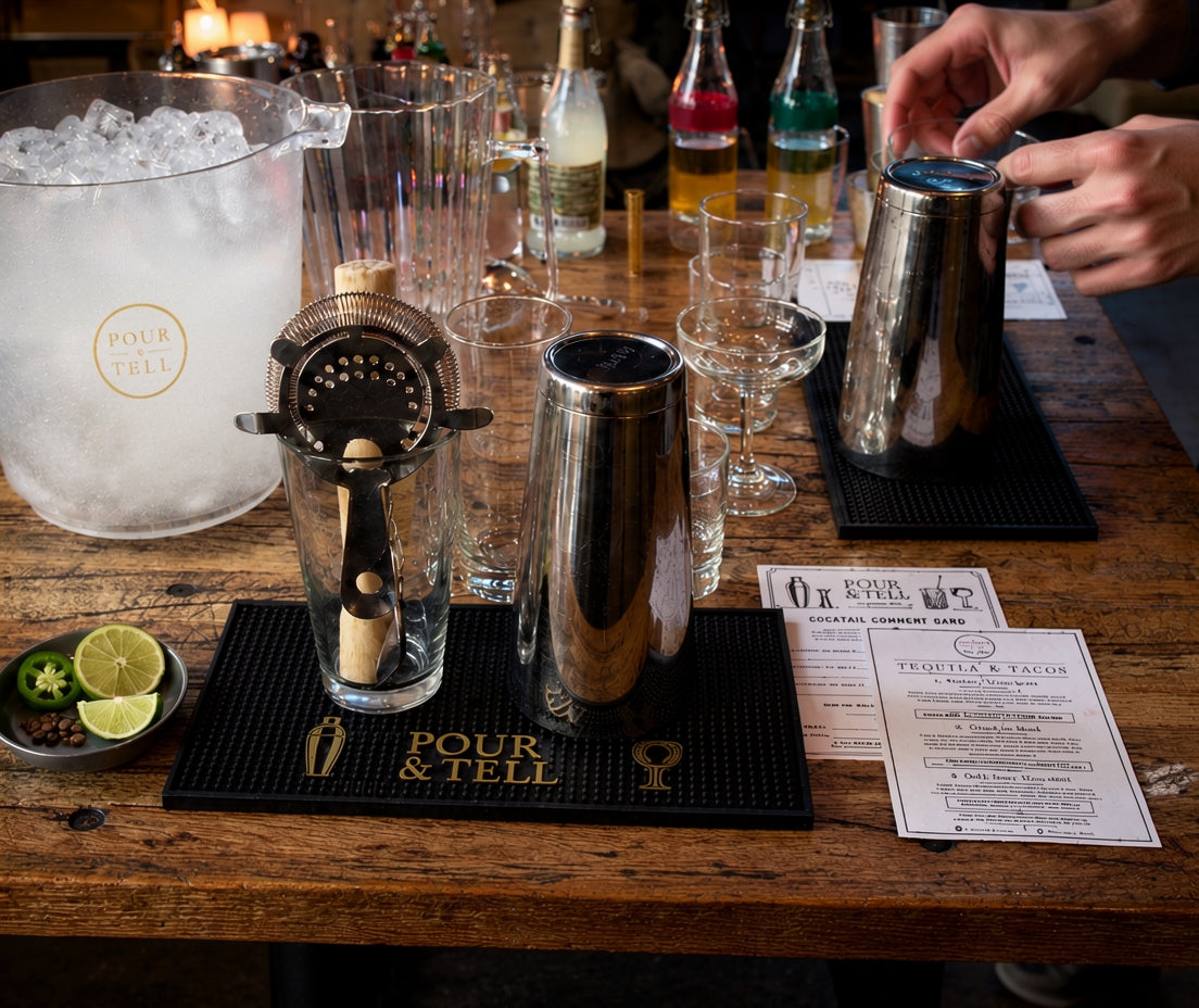 Hands-on cocktail making station at Pour & Tell