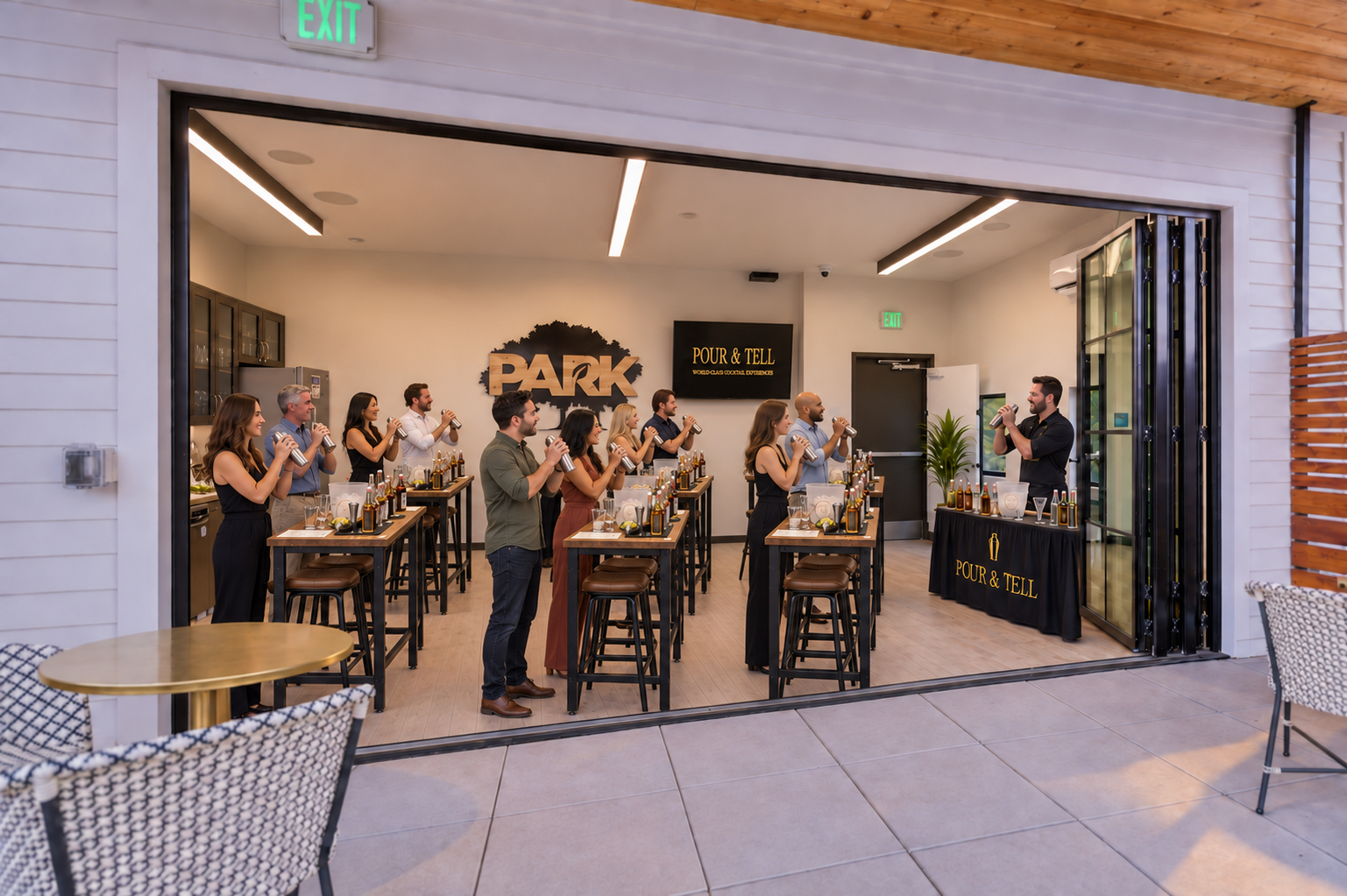 Guests enjoying a private Pour & Tell cocktail experience in Denver